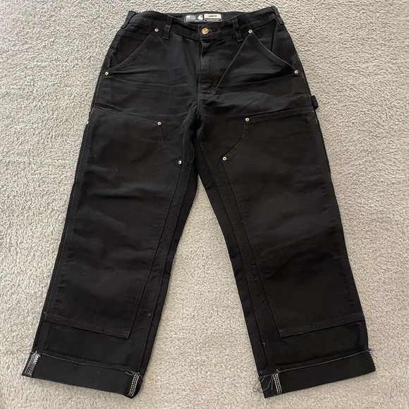 Carhartt Double Knee Carpenter Pant Men 30x25 Raw Hem Loose Fit Work USA B01-BLK